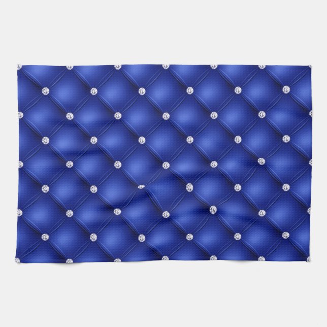 Luxury Royal Blue Diamond Tufted Pattern Kitchen Towel (Horizontal)