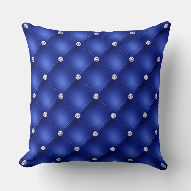 Luxury Royal Blue Diamond Tufted Pattern Throw Pillow (Front)
