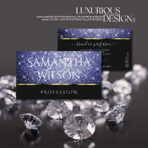 Luxury Royal Blue Glitter Stars Black Gold Border  Business Card