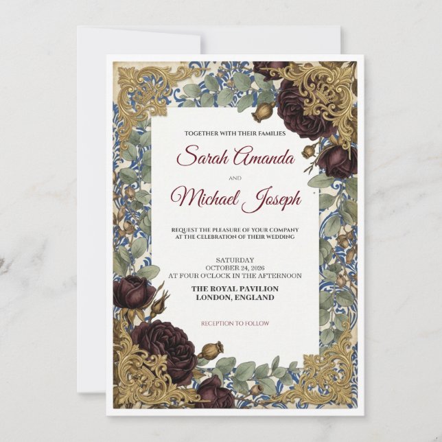 Luxury Royal Blue & Gold Wedding Invitation (Front)
