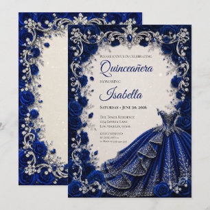 Luxury Royal Blue Princess Quinceañera Invitation