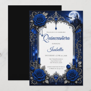 Luxury Royal Blue Silver Quinceañera Invitation
