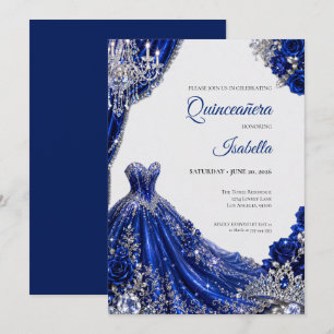 Luxury Royal Blue Silver Quinceañera Invitation