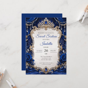 Luxury Royal Blue Silver Sweet 16 Invitation