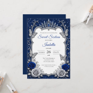 Luxury Royal Blue Silver Sweet 16 Invitation