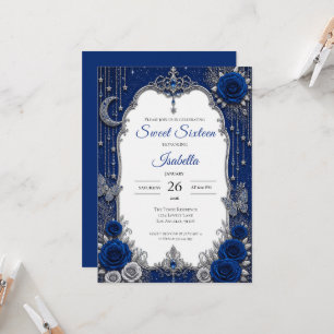 Luxury Royal Blue Silver Sweet 16 Invitation