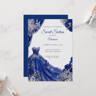 Luxury Royal Blue Silver Sweet 16 Invitation