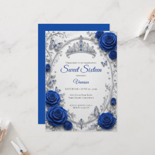 Luxury Royal Blue Silver Sweet 16 Invitation