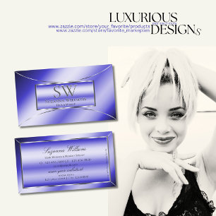 Luxury Royal Blue with Silver Decor and Monogram Business Card
