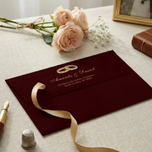 Luxury Royal Brown Burgundy Gold Wedding Rings Envelope