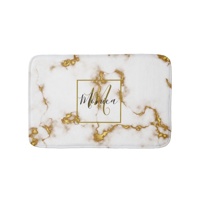 Luxury royal elegant Marble Gold monogram Bath Mat (Front)