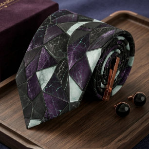 Luxury Royal Purple and Black Marble Geometric  Tie