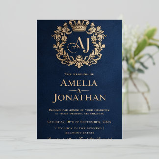Luxury Royal Wedding Invitation Card – Navy Blue 