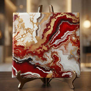 Luxury Ruby Red Gold Liquid Marble Agate Fluid Art Tile