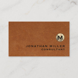 Luxury Sable Brown Leather Gold Monogram Business Card