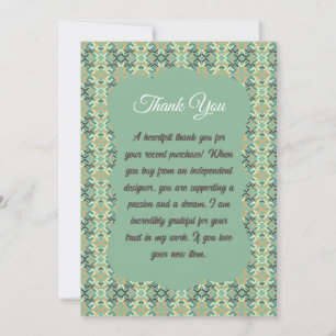 Luxury Sage Green Geometric Tribal Seamless Thank You Card