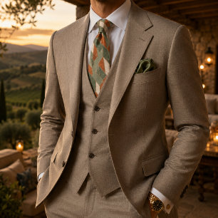 Luxury Sage Green & Terracotta Elegant Mosaic Tie