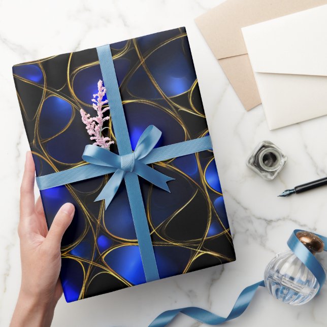 Luxury Sapphire Blue Gold Shine Abstract Pattern Wrapping Paper (Gifting)