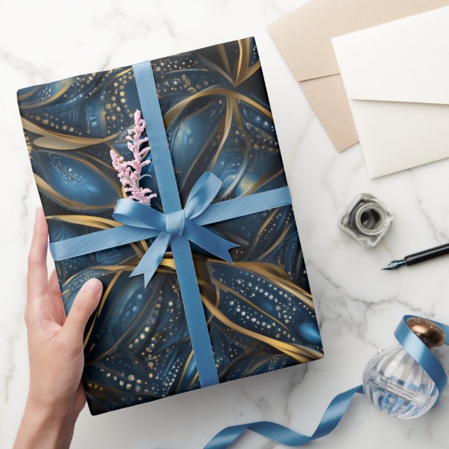 Luxury Sapphire Blue Gold Shine Abstract Pattern Wrapping Paper (Gifting)
