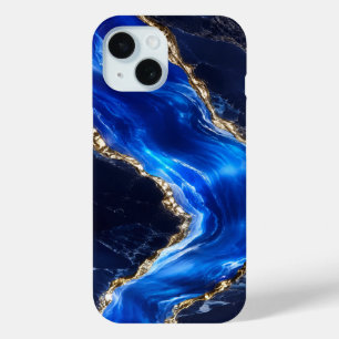 Luxury Sapphire Marble River iPhone 15 Case