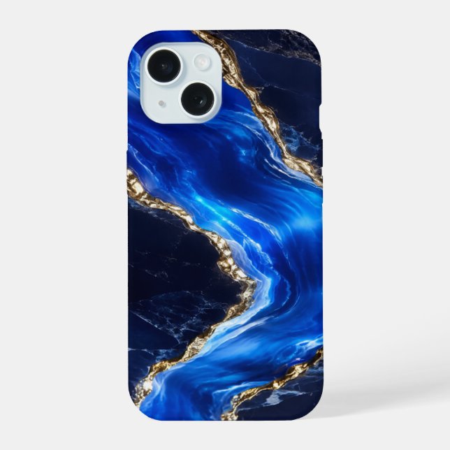 Luxury Sapphire Marble River iPhone 15 Case (Back)