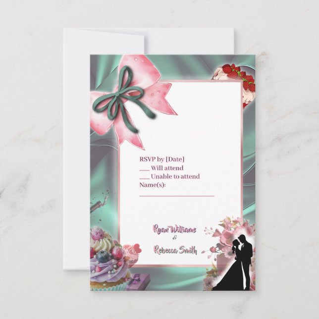 Luxury Satin Bow Wedding RSVP Card (Devant)