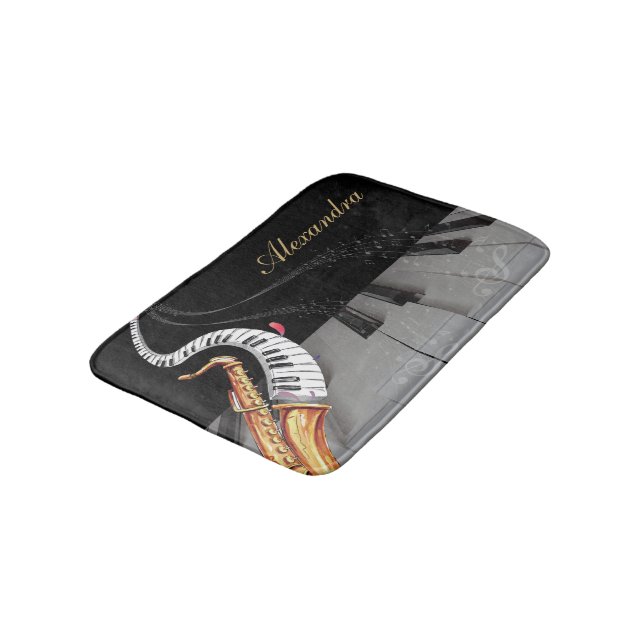 Luxury Saxophone Piano Music Note Personalized Bath Mat (Angled)