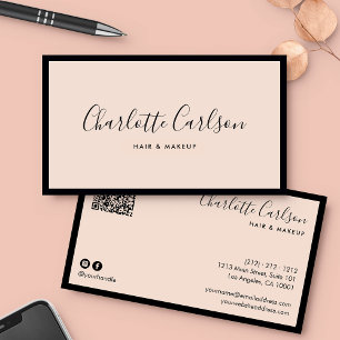 Luxury Script Blush Pink QR Code Social Media Icon Business Card