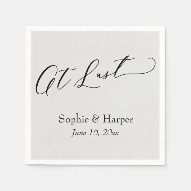 Luxury Script Font Simple Typography At Last Grey Napkin (Front)