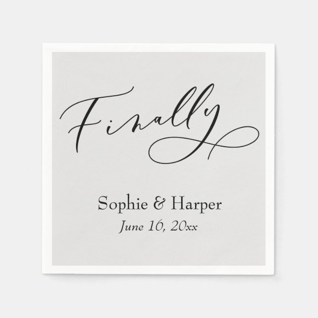 Luxury Script Font Simple Typography Finally Grey Napkin (Front)