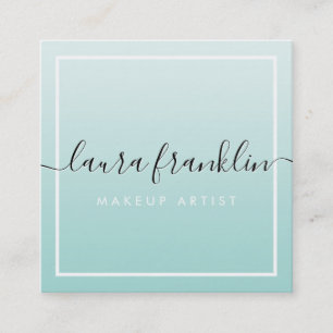 LUXURY SCRIPT name elegant ombre pale mint black Square Business Card