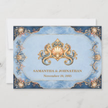 Luxury seahorse beach wedding blue orange