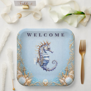 Luxury seahorse beach wedding picnic supplies paper plate