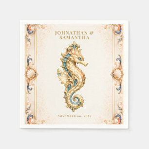 Luxury seahorse beach wedding vintage nautical napkin