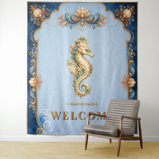 Luxury seahorse lotus flower beach party welcome tapestry