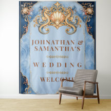 Luxury seahorse orange blue beach welcome sign