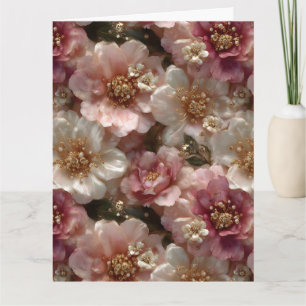 Luxury Seamless Floral Pattern with Gold Pearls Card