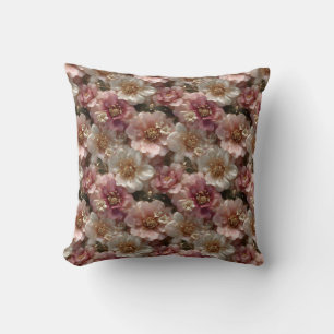 Luxury Seamless Floral Pattern with Gold Pearls Throw Pillow