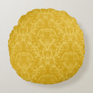 Luxury seamless golden floral wallpaper round pillow