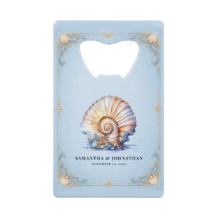 Luxury seashell beach theme wedding favours credit card bottle opener