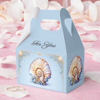Luxury seashell beach wedding blue ivory favor box