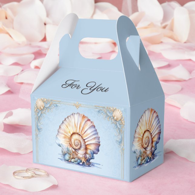Luxury seashell beach wedding blue ivory favor box (Wedding)
