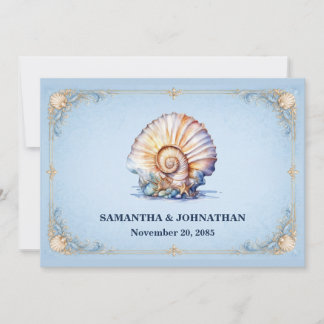 Luxury seashell wedding beach theme conch invitation