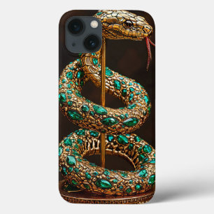 Luxury Serpent Aesthetic Emerald Gemstone Gold iPhone 13 Case