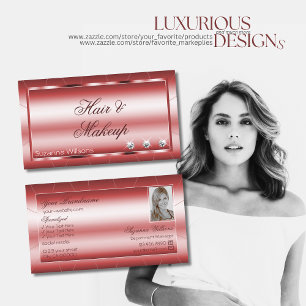 Luxury Shimmery Red Modern with Diamonds and Photo Business Card