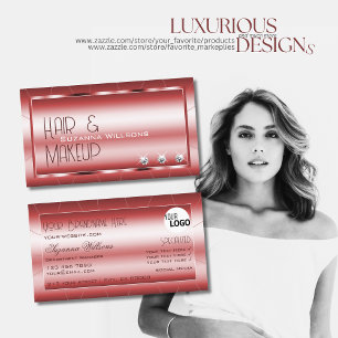 Luxury Shimmery Red with Diamonds and Logo Glamour Business Card