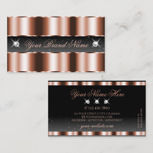 Luxury Shimmery Rose Gold Black Sparkling Diamonds Business Card (Front/Back)
