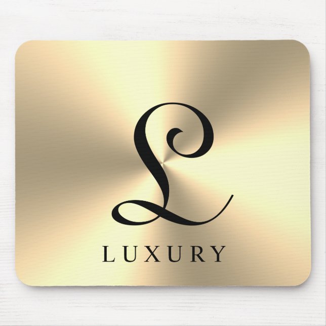 Luxury shiny gold metallic custom name monogram mouse pad (Front)