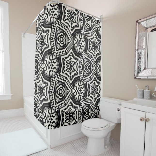 Luxury Shower Curtain | Chequerboard | Bathroom (In Situ)