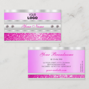 Luxury Silver and Pink Sparkling Glitter with Logo Business Card